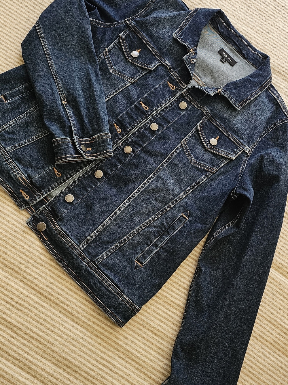 Well Worn Indigo Denim Jacket with Orange Topstitch